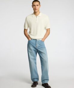 Selected Homme Cran Structure Half Zip Polo Shirt Egret