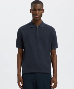 Selected Homme Cran Structure Half Zip Polo Shirt Sky Captain
