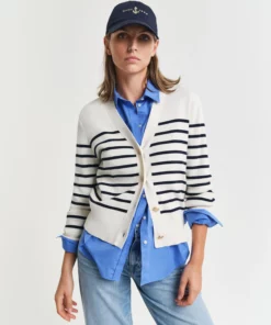 Gant Woman Striped Cotton Cardigan Eggshell