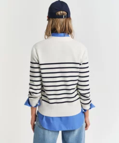 Gant Woman Striped Cotton Cardigan Eggshell
