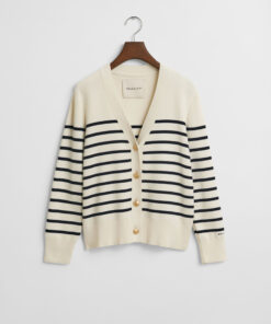 Gant Woman Striped Cotton Cardigan Eggshell
