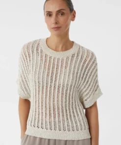 Comma, Short-Sleeved Pullover Light Beige