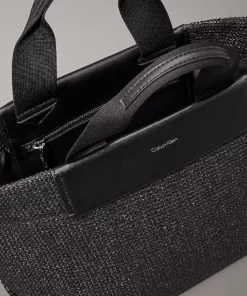 Calvin Klein Small Raffia Tote Bag Black