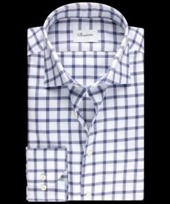 Stenströms Fitted Navy Checked Oxford Shirt