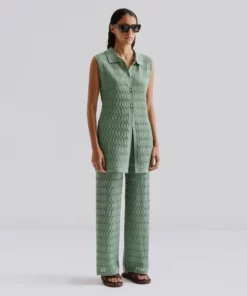 Malina Hele Long Structure Knitted Vest Sage