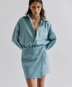 Malina Portea Wrapped Shirt Dress Aqua Stripe