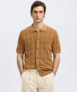 Selected Homme Arco Knit Structure Polo Shirt Chipmunk