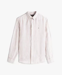 Tommy Hilfiger Regular Fit Stripe Linen Shirt Sandalwood / Optic White