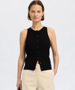 Slftrixie Knit Button Top Black