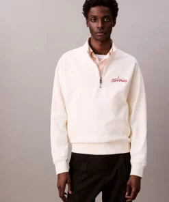 Calvin Klein Chain Stitch Logo 1/4 Zip Sweatshirt Tofu