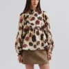 Malina Pernilla High Neck Balloon Sleeve Blouse Wine Peony