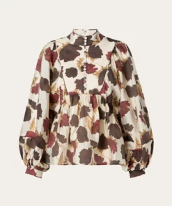 Malina Pernilla High Neck Balloon Sleeve Blouse Wine Peony
