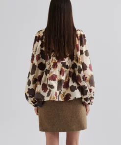 Malina Pernilla High Neck Balloon Sleeve Blouse Wine Peony