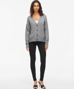 Viril V-Neck Cardigan Medium Grey Melange