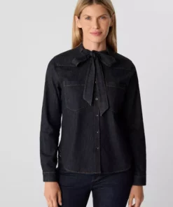 Comma, Denim Tie Blouse Blue