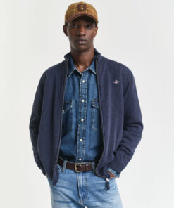 Gant Superfine Lambswool Zip Cardigan Dk Navy Melange