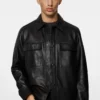 J.Lindeberg Wilden Lamb Leather Overshirt Black