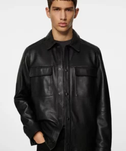 J.Lindeberg Wilden Lamb Leather Overshirt Black