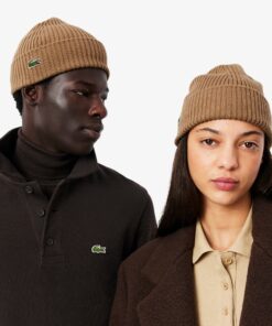 Lacoste Rib Knit Brushed Wool Beanie
