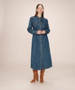 Grace & Mila Shanie Long Denim Dress Medium Blue