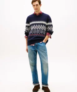 Tommy Hilfiger Fair Isle Lambswool Blend Relaxed Jumper Navy Blue / Ivory Petal