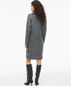 Vinynni Highneck Knit Dress Dark Grey Melange