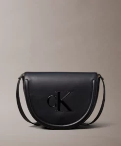 Calvin Klein Embossed Monogram Logo Saddle Bag Black