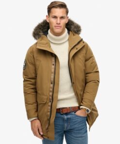 Superdry Everest Faux Fur Parka Jacket Kangaroo Brown