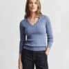 Gant Woman Stretch Cotton Cable V-neck Faded Denim