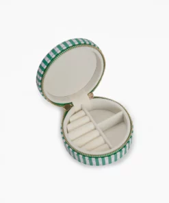 Fenella Smith Round Jewellery Case Green And lilac Stripe