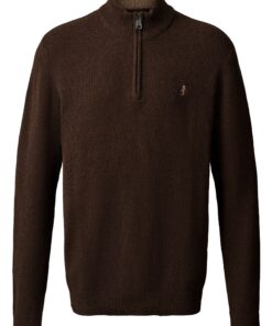 Axel Lambswool Knit Half-zip Dark Brown Melange
