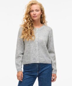 Vilory O-Neck Ls Knit Cardigan Light Grey Melange