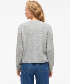 Vilory O-Neck Ls Knit Cardigan Light Grey Melange
