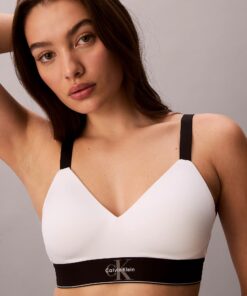 Calvin Klein Lightly Lined Bralette - Graphic Monogram Microfibre Stretch White