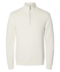 Selected Men Slhdane Ls Structure Half Zip White