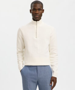 Selected Men Slhdane Ls Structure Half Zip White