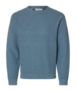 Selected Men Slmross Ls Knit Structure Crew Neck Blu Mirage