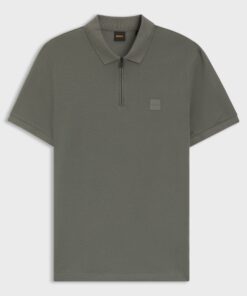 Hugo Passerzip Stretch Cotton Slim Fit Polo Shirt Grey