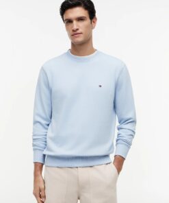 Tommy Hilfiger Flag Embroidery Crew Neck Sweatshirt Sky Blue