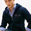 Tommy Hilfiger Logo Terry Zip-Thru Hoody Navy Blue