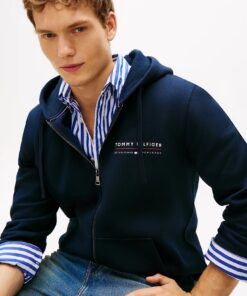 Tommy Hilfiger Logo Terry Zip-Thru Hoody Navy Blue