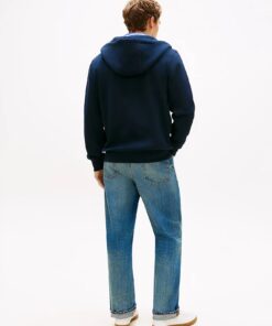 Tommy Hilfiger Logo Terry Zip-Thru Hoody Navy Blue