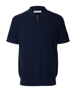 Selected Homme SLMCran Knit Structure Zip Polo Navy Blazer
