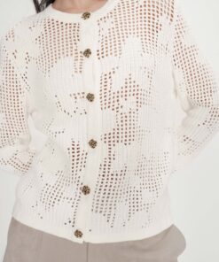Grace & Mila Openwork Knit Cardigan Velasquez Ecru