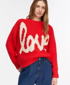 Comma, Oversized Knitted Sweater With Artwork Red