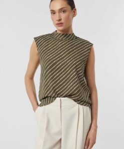 Comma, Chiffon Blouse With Subtle Shoulder Pads Olive