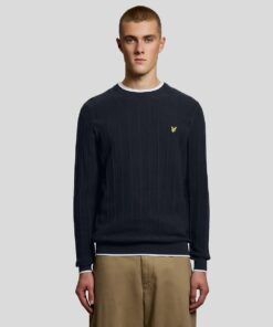 Lyle & Scott Tipped Pique Knitted Crew Neck Jumper Dark Navy
