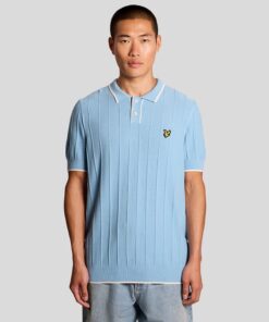 Lyle & Scott Tipped Pique Knitted Polo Shirt Chalk Blue