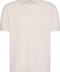 Calvin Klein Cotton Piqué Open Collar Polo Shirt White Sand