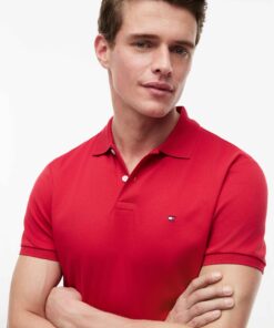 Tommy Hilfiger Flag Embroidery Fluid Cotton Polo Shirt Medium Red